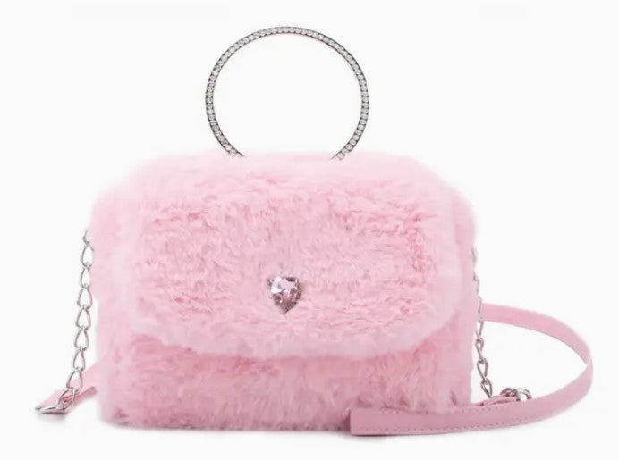 Plush Circle-Top Handle Mini Bag