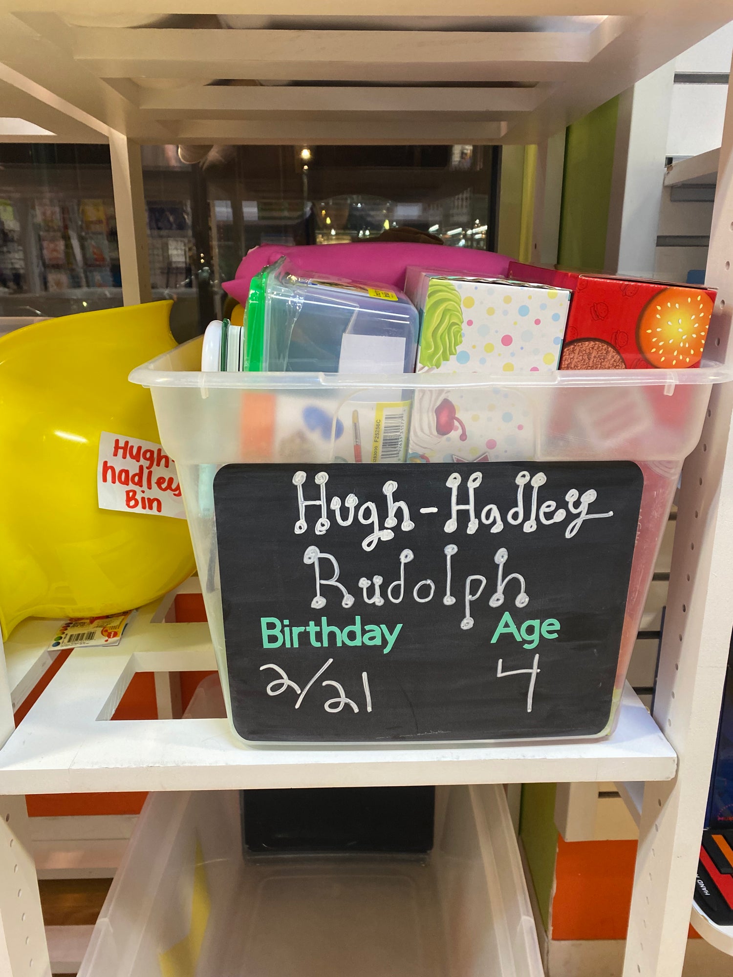 Hugh-Hadley Rudolph's Birthday Bin