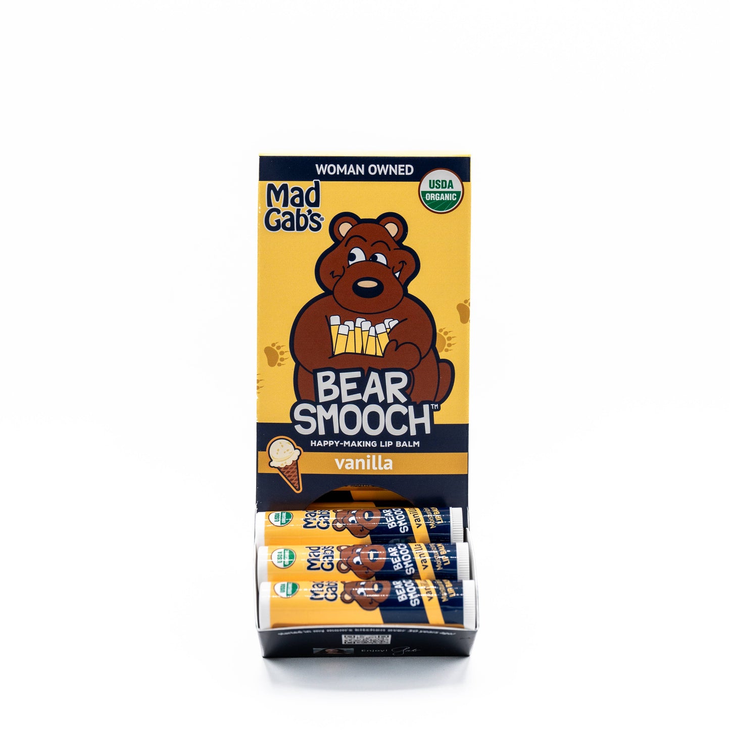 24pc Organic Bear Smooch Vanilla Lip Balm POP