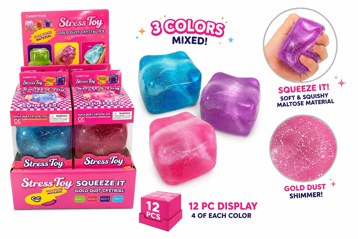 Gold Dust Crystal Ice Stress Toy Cube