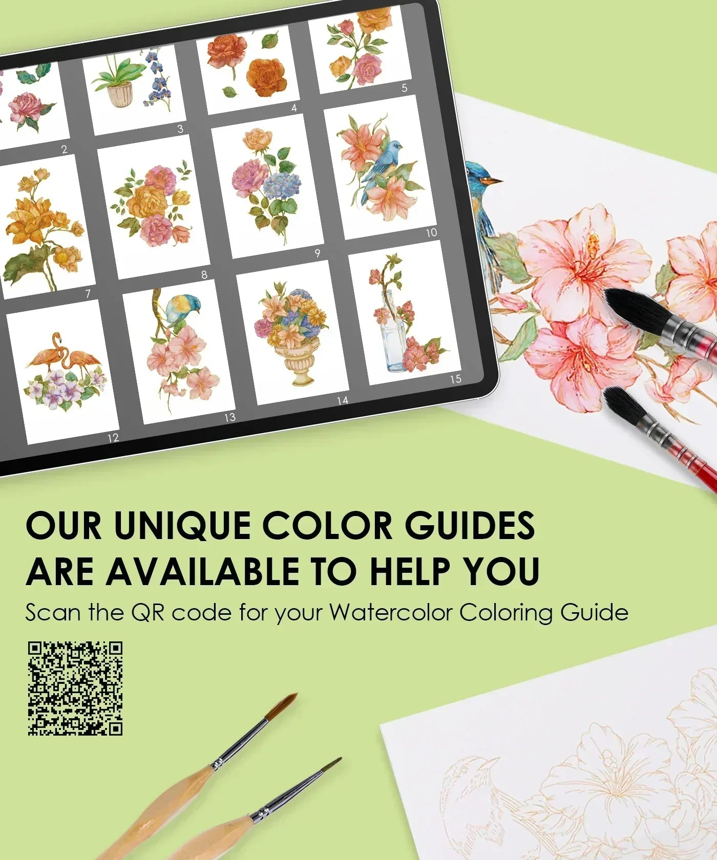 Floral-Themed Watercolor Coloring Book