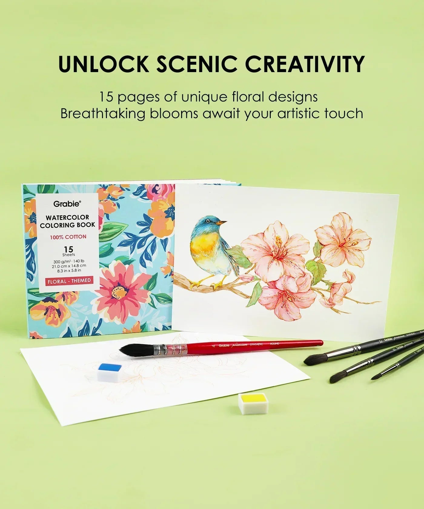 Floral-Themed Watercolor Coloring Book