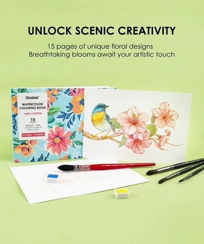 Floral-Themed Watercolor Coloring Book