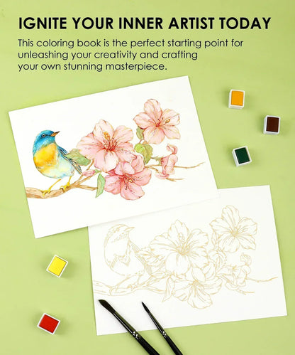 Floral-Themed Watercolor Coloring Book