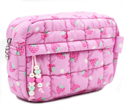 Quilted Scrunchies Strawberry Printed Pouch