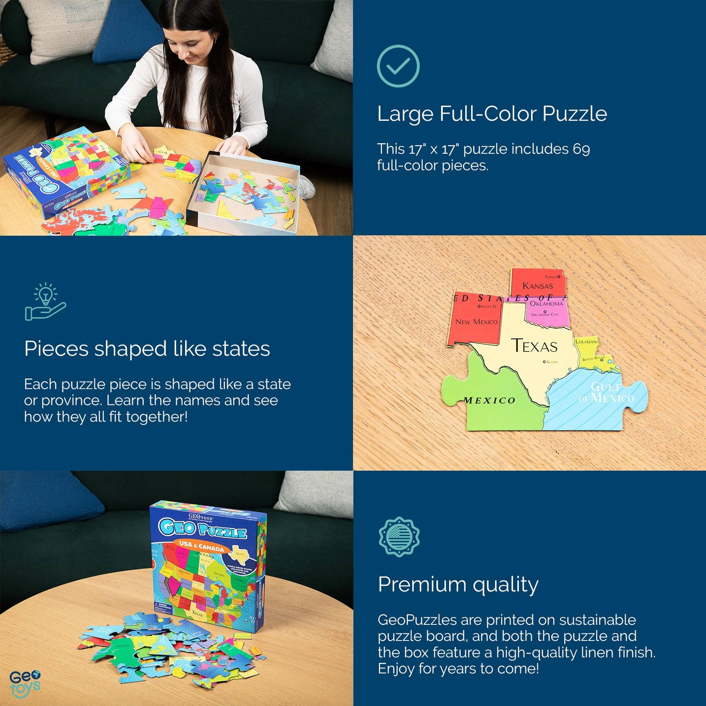 USA + Canada GeoPuzzle - 69 pieces