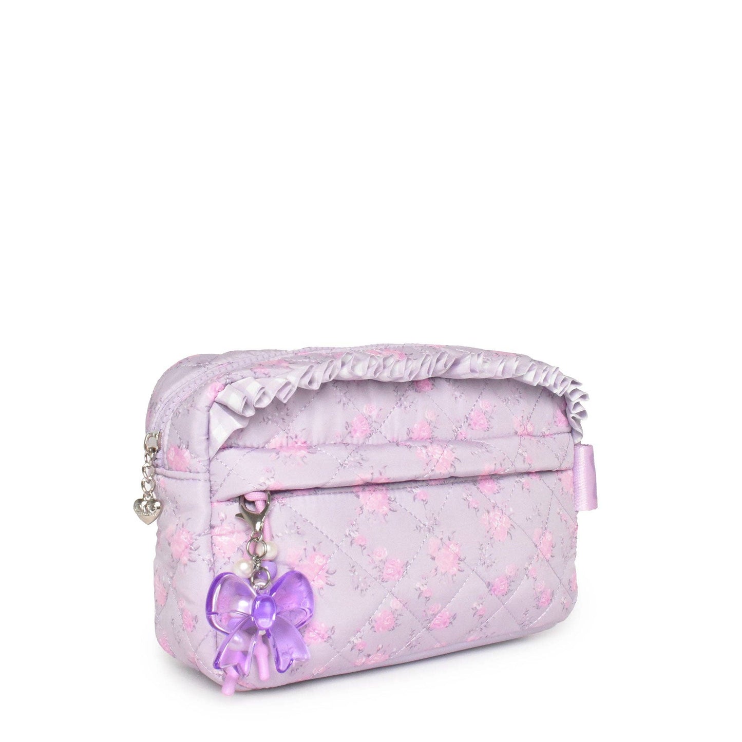 Quilted Floral Printed Pouch with Charm