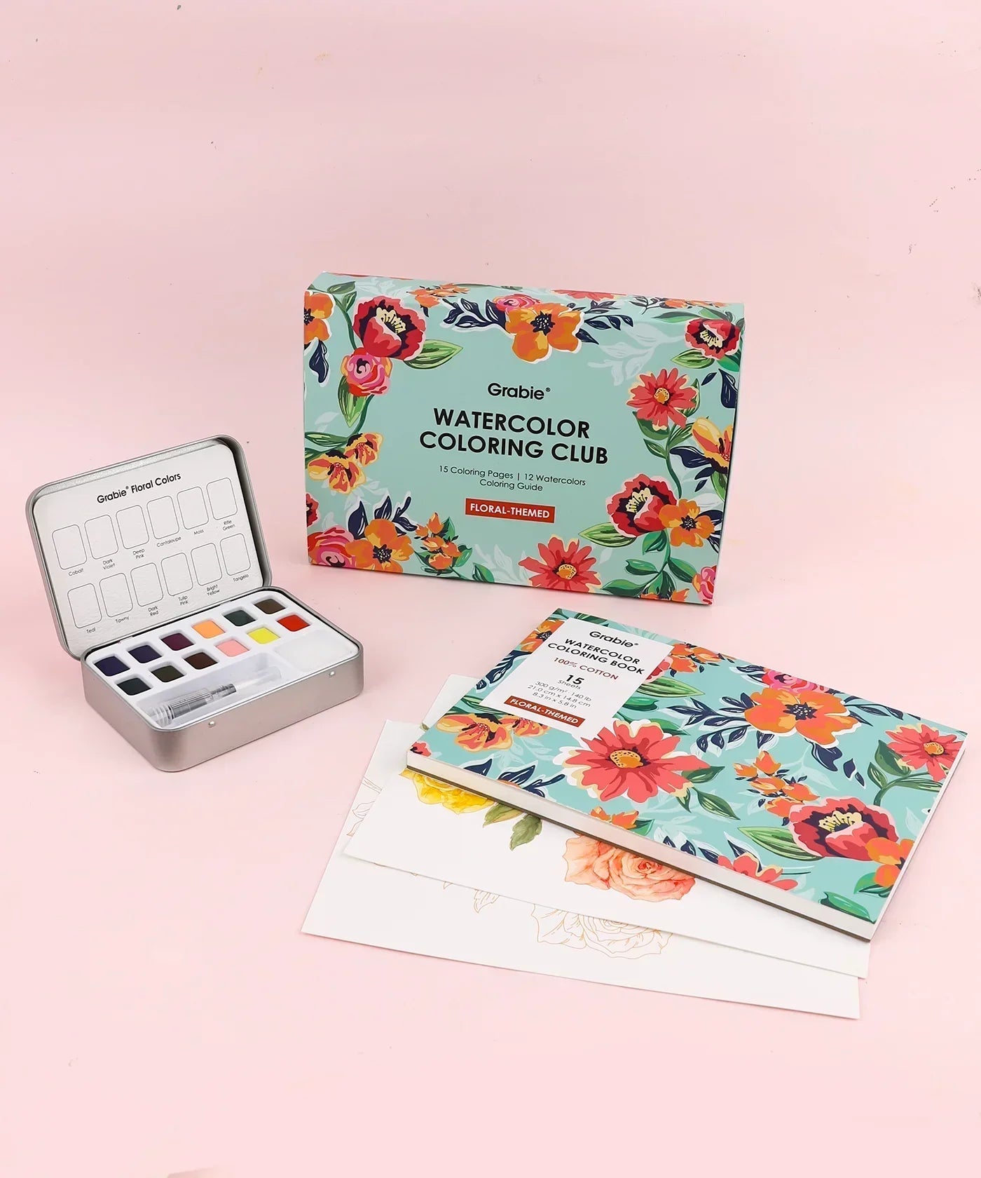 Floral-Themed Watercolor Coloring Book