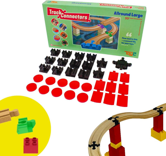 33pc Wooden Train Track Connectors for Duplo and Brio