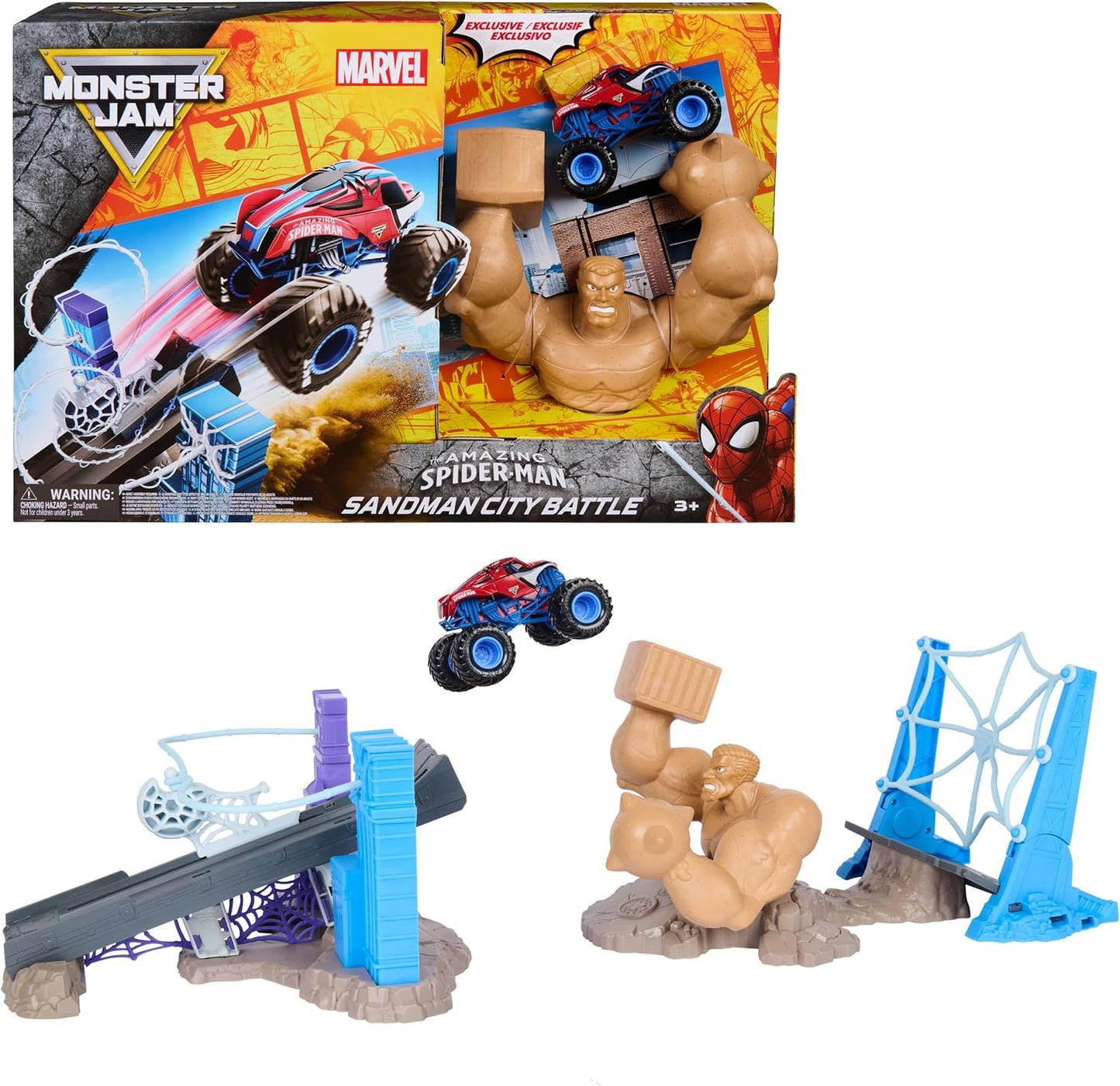 Monster Jam Spiderman Sandman City Battle Playset