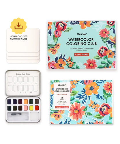 Floral-Themed Watercolor Coloring Book