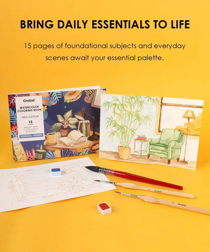 Essential-Themed Watercolor Coloring Book