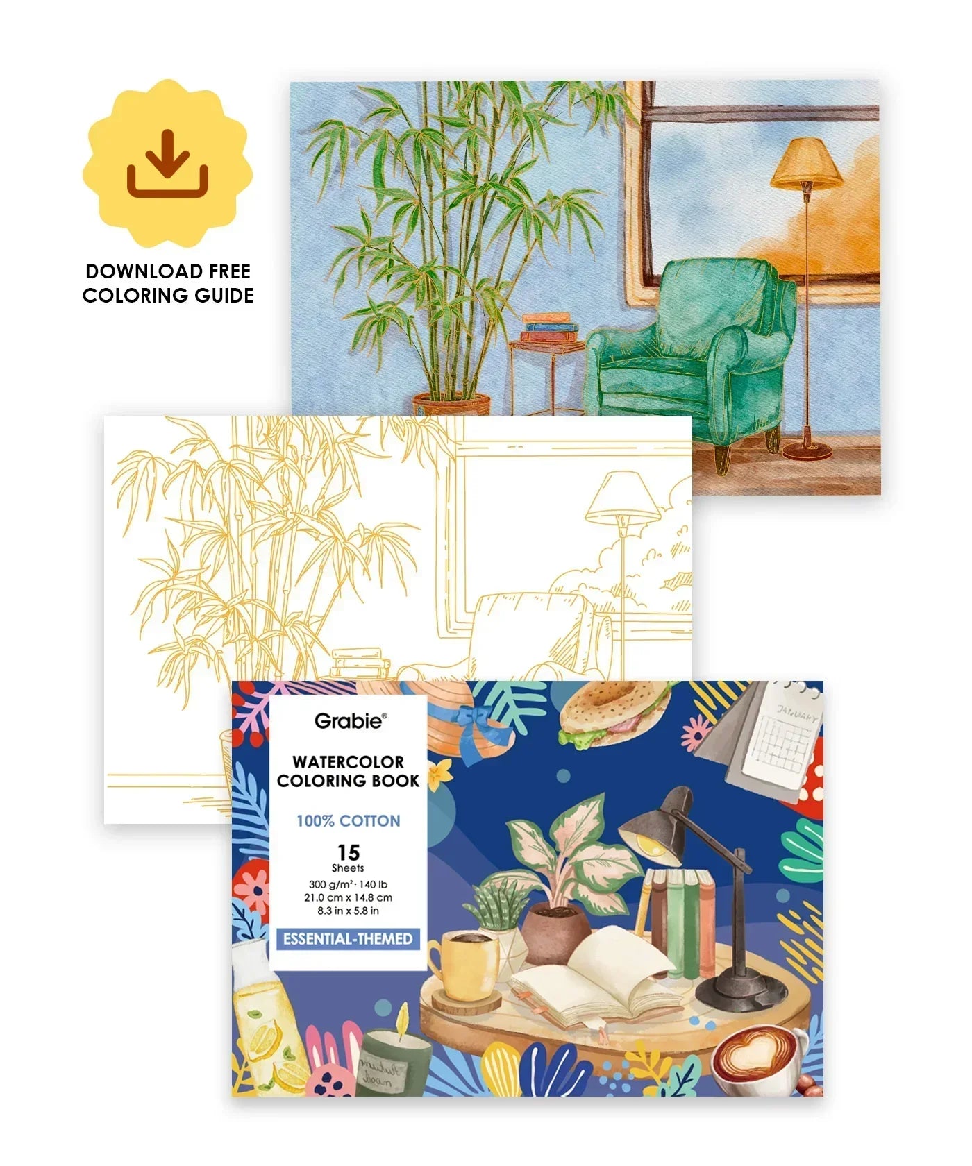 Essential-Themed Watercolor Coloring Book