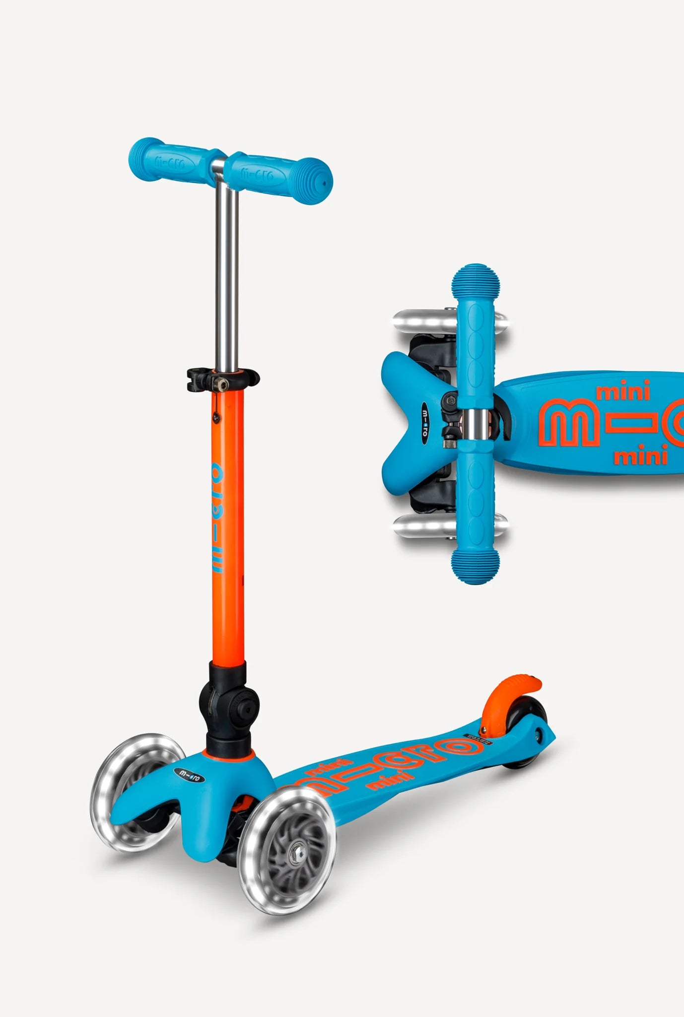Neon Sunset Orange/Aqua Micro Mini LED Scooter - Foldable