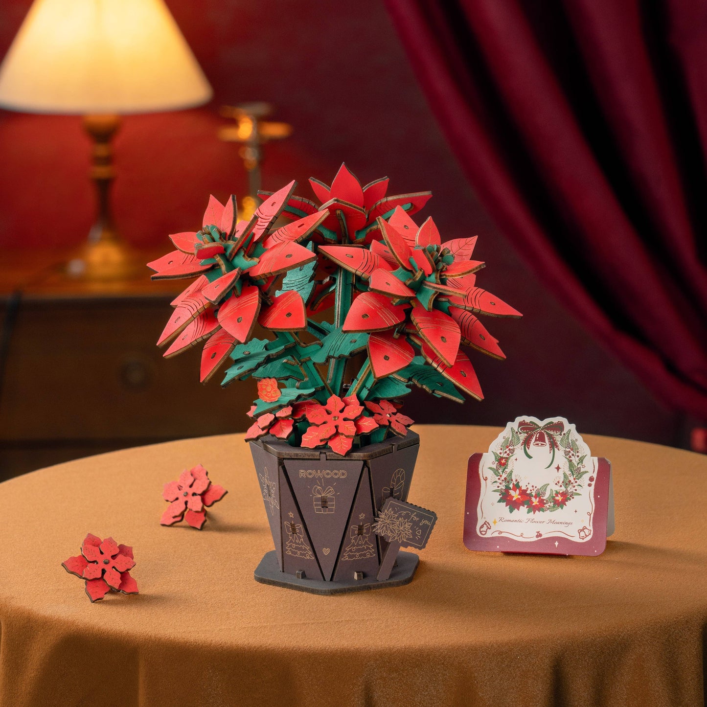 3D Wooden Flower Puzzle: Poinsettia