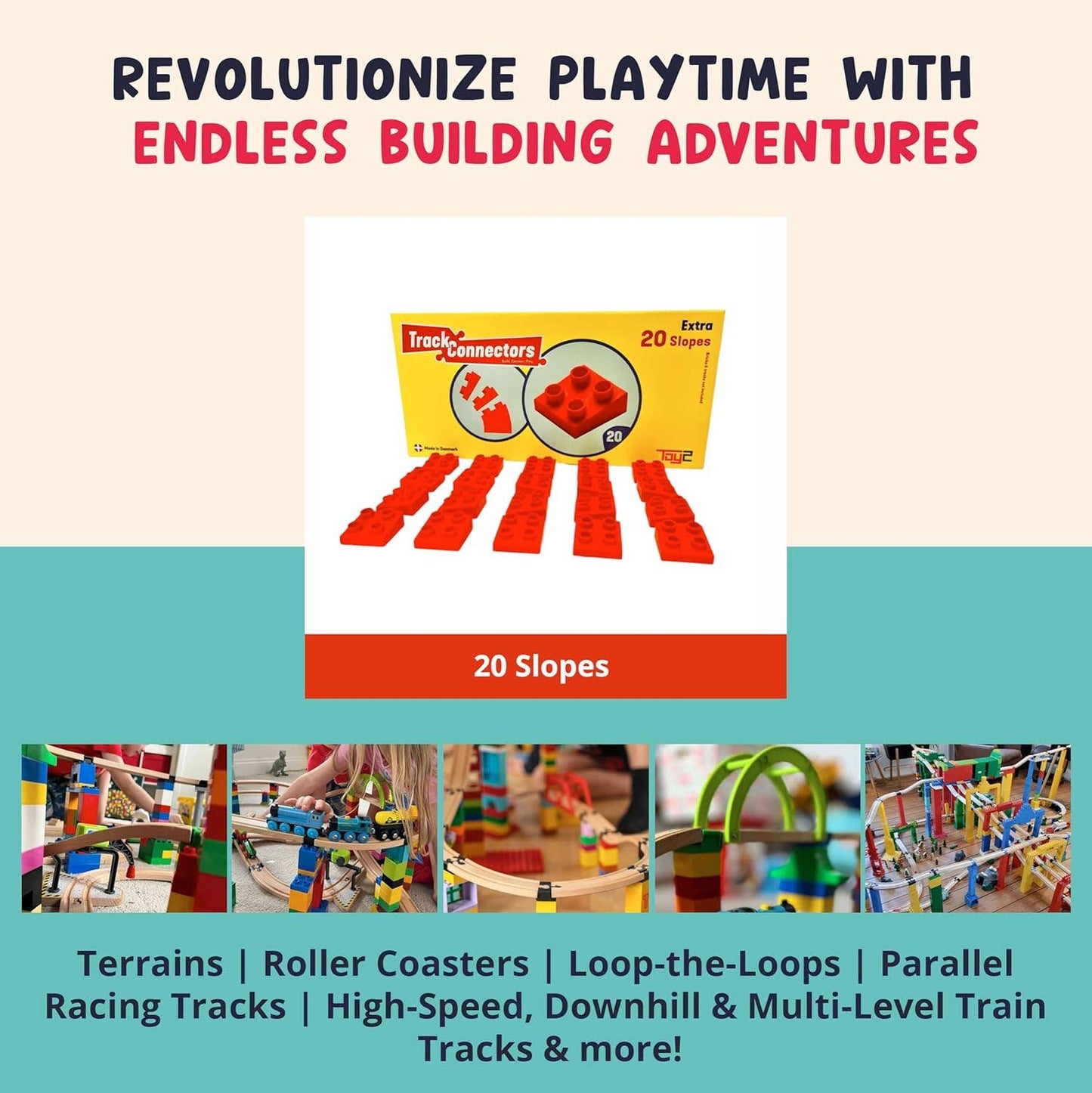 20pc Wooden Slope Train Track Accessories
