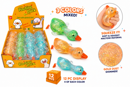 Pinching Duck Glitter Squishy Stress Toy Display