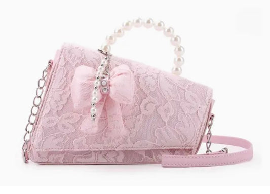Angled Flap Lace Mini Crossbody Bag with Charm