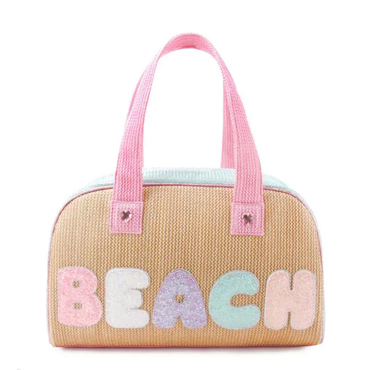 'beach' Straw Color Block Medium Duffle Bag