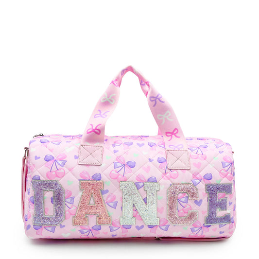 'DANCE' Cherry Bow Printed Quilted Large Duffle Bag