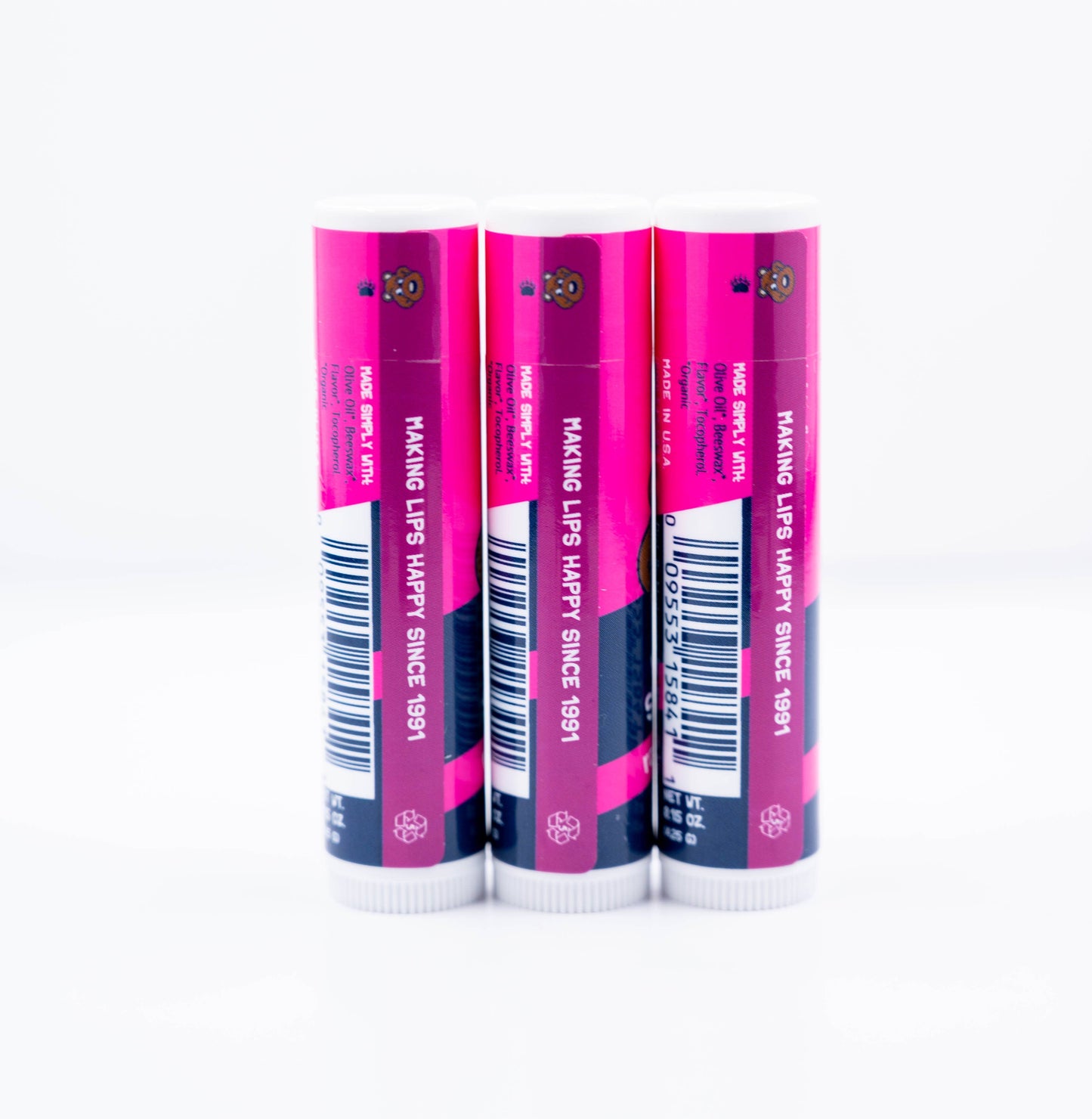 24pc Organic Bear Smooch Raspberry Lip Balm POP