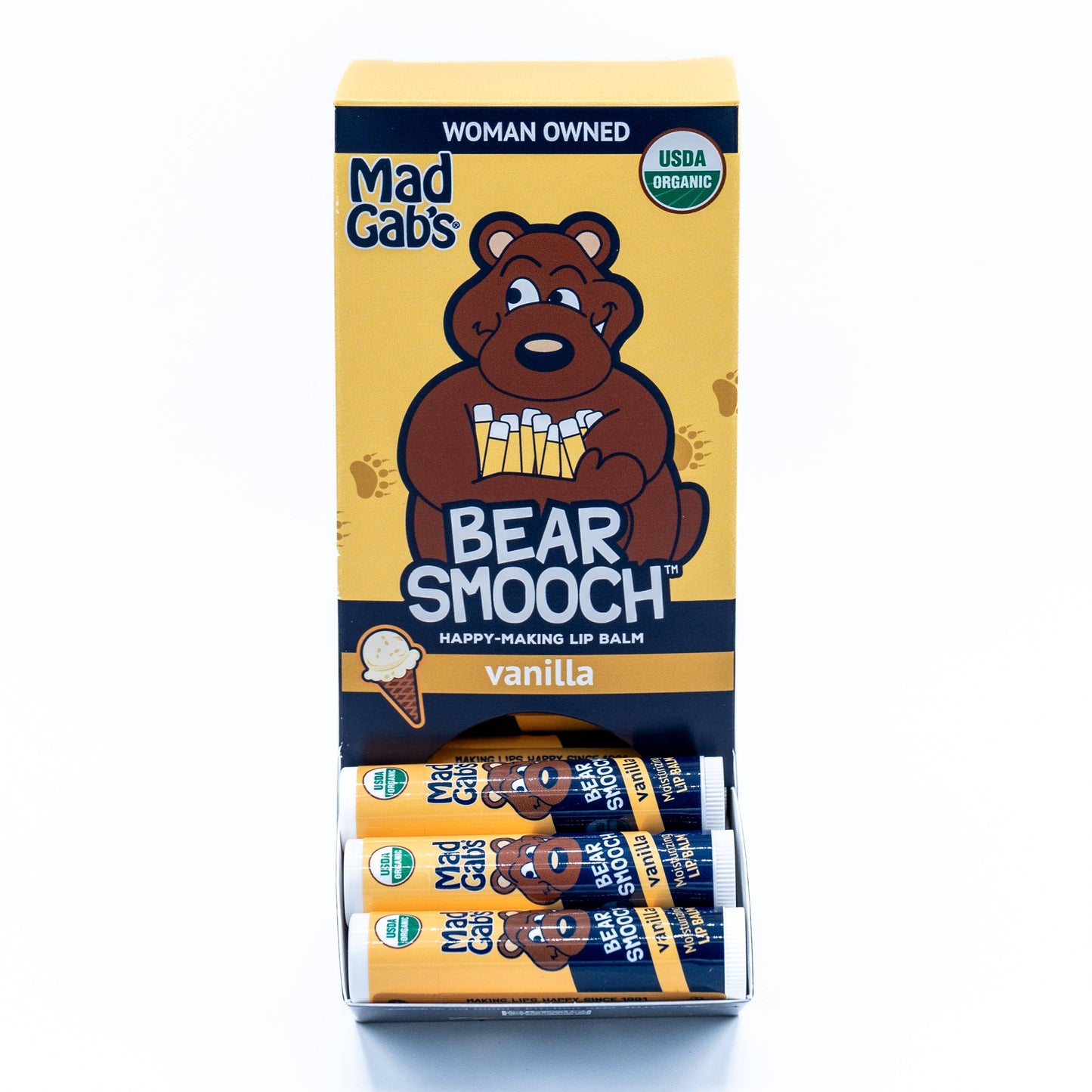 24pc Organic Bear Smooch Vanilla Lip Balm POP
