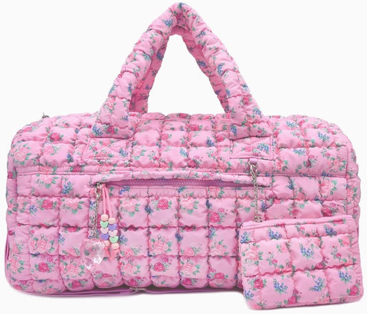Quilted Scrunchies Floral Printed Large Duffle Bag