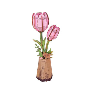 Pink Tulip 3D Wooden Flower Puzzle
