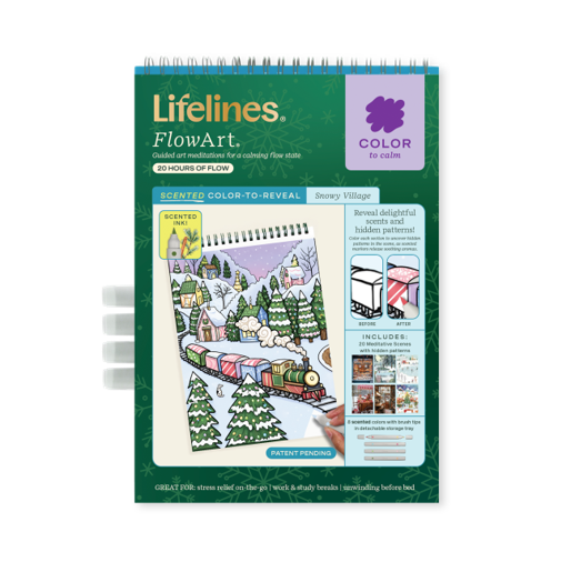 Lifelines Flowart: Snowy Village (Color-to-Reveal)
