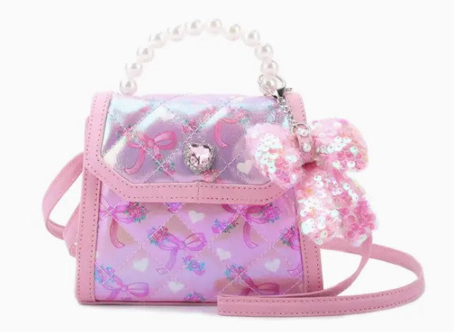 Bow Printed Top Handle Mini Bag with Charm