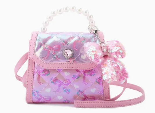 Bow Printed Top Handle Mini Bag with Charm